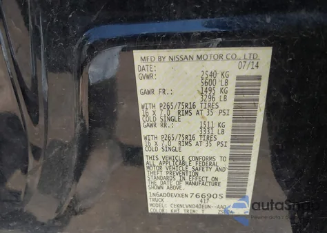 2014 Nissan Frontier Pro-4X from USA, damaged, VIN 1N6AD0EVXEN766905